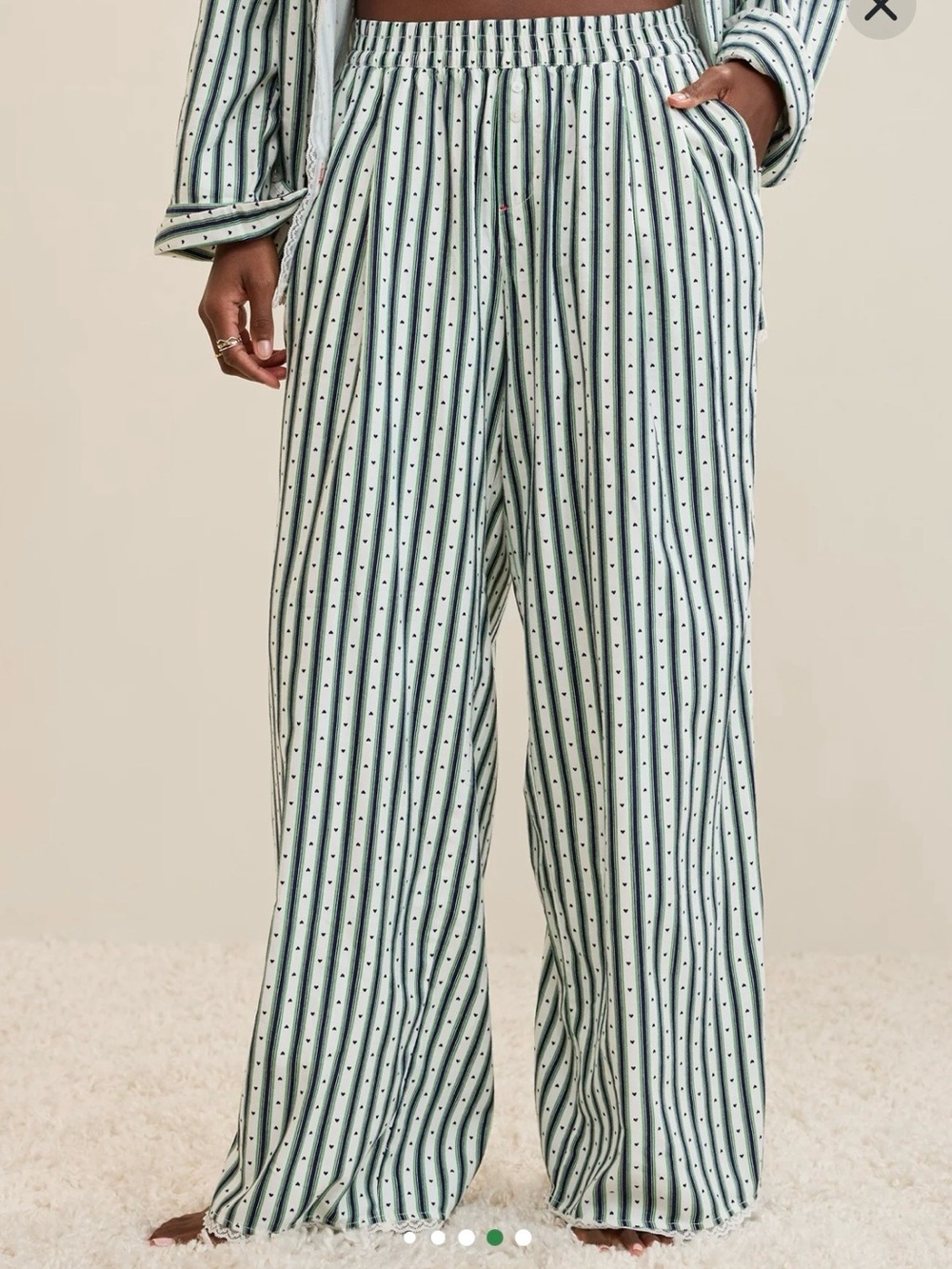Aerie Striped Wide-Leg Lounge Pants - Green/White